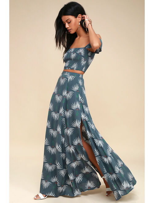 Lulus Trancoso Navy Blue Floral Print Two-Piece Maxi Dress