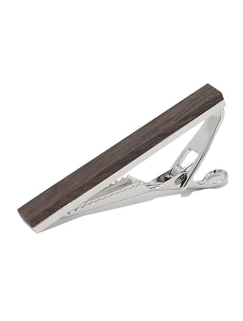 MENDEPOT Fashion Wood Tie Clip with Box Wood Tie Slide