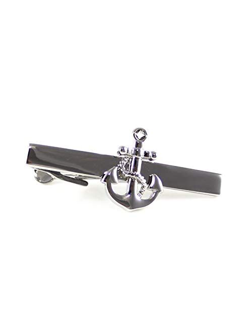 MENDEPOT Anchor Tie Clip Rhodium Plated Fashion Anchor Tie Clip in Box