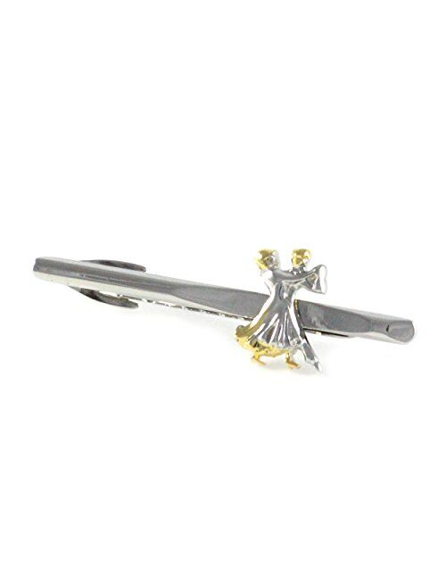 MENDEPOT Fashion Silver and Gold Two-Tone Dancer Tie Clip with Box Wedding Dancer Cufflinks