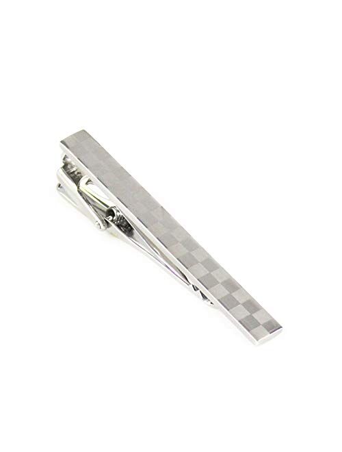 MENDEPOT Fashion Silver Tone Check Pattern Tie Clip with Box