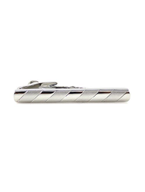 MENDEPOT Stripes Tie Clip in Box Rhodium Plated Shiny and Matte Stripes Tie Clip in Box