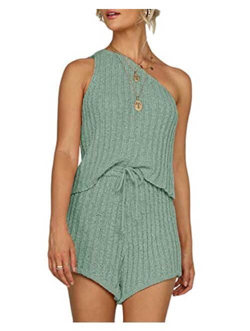 Sherrylily Womens Off Shouler Outfits Sleeveless Vests Tops Tie Front Pants Romper Overalls Jumpsuits