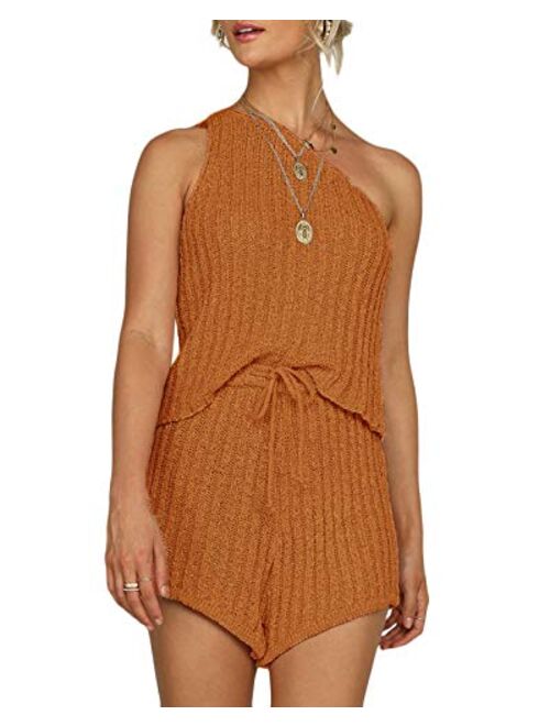 Sherrylily Womens Off Shouler Outfits Sleeveless Vests Tops Tie Front Pants Romper Overalls Jumpsuits