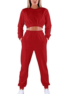 Mokoru Women's Workout 2 Piece Outfits Tracksuit Long Sleeve Crop Tops Joggers Pants Sets Sweatsuits