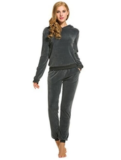 Women's Sweatsuit Set Velour Long Sleeve Hoodie and Pants Sport Sweat Suits 2 Piece Tracksuits Outfits S-XXXL