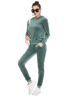 Women's Sweatsuit Set Velour Long Sleeve Hoodie and Pants Sport Sweat Suits 2 Piece Tracksuits Outfits S-XXXL