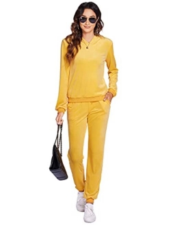 Women's Sweatsuit Set Velour Long Sleeve Hoodie and Pants Sport Sweat Suits 2 Piece Tracksuits Outfits S-XXXL