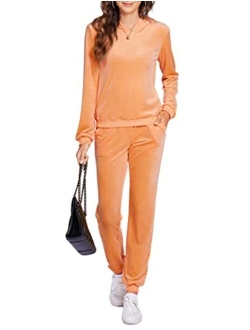 Women's Sweatsuit Set Velour Long Sleeve Hoodie and Pants Sport Sweat Suits 2 Piece Tracksuits Outfits S-XXXL