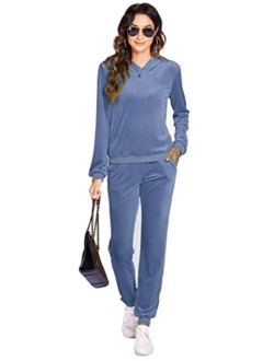 Women's Sweatsuit Set Velour Long Sleeve Hoodie and Pants Sport Sweat Suits 2 Piece Tracksuits Outfits S-XXXL