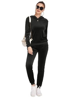 Women's Sweatsuit Set Velour Long Sleeve Hoodie and Pants Sport Sweat Suits 2 Piece Tracksuits Outfits S-XXXL