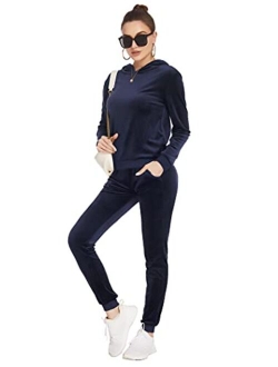 Women's Sweatsuit Set Velour Long Sleeve Hoodie and Pants Sport Sweat Suits 2 Piece Tracksuits Outfits S-XXXL