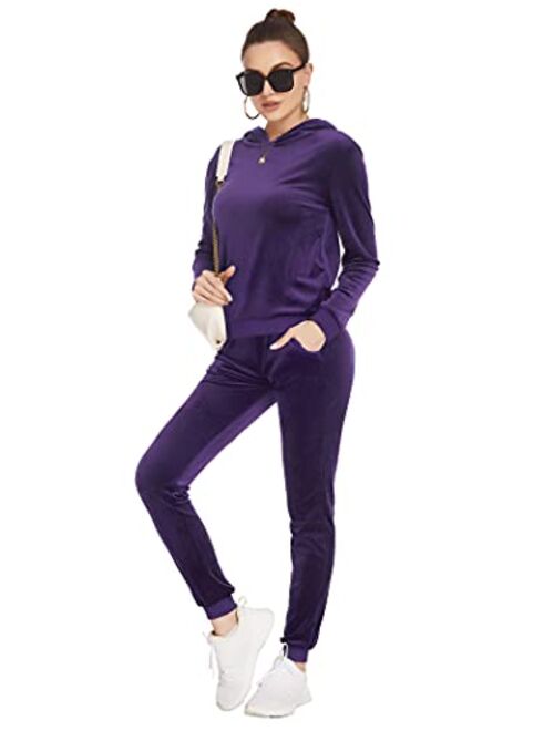 HOTOUCH Women's Sweatsuit Set Velour Long Sleeve Hoodie and Pants Sport Sweat Suits 2 Piece Tracksuits Outfits S-XXXL