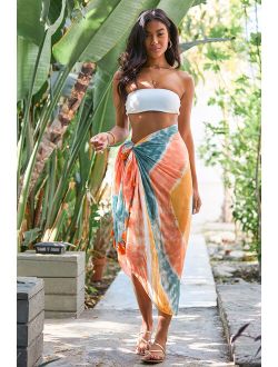 Sunny Livin' Peach Multi Tie-Dye Print Swim Cover-Up Scarf