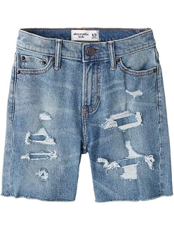 abercrombie kids Medium Wash Destroy Denim Shorts (Little Kids/Big Kids)