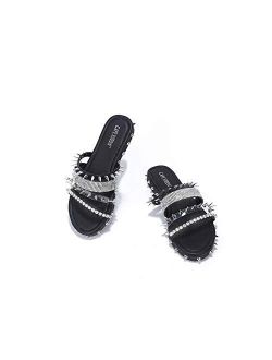 Xtreme Sandals Slides for Women, Studded Womens Mules Slip On Shoes