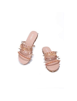 Xtreme Sandals Slides for Women, Studded Womens Mules Slip On Shoes