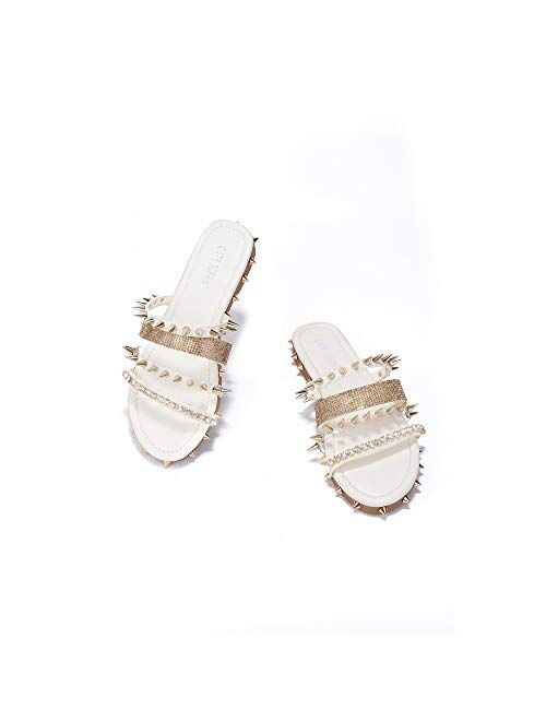 Cape Robbin Xtreme Sandals Slides for Women, Studded Womens Mules Slip On Shoes