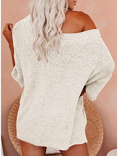 Mafulus Women's 2 Piece Outfits Sweater Set Off Shoulder Knit Top + Drawstring Waist Short Suits Casual Cute Sets