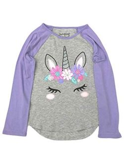 Girls Long Gray & Purple Sparkle Unicorn T-Shirt Tee Shirt