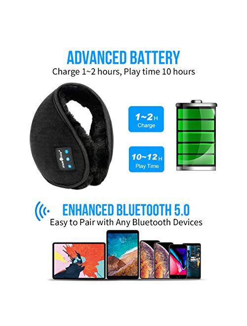 MUSICOZY Bluetooth Ear Warmers Earmuffs for Winter Women Men Kids Girls, Wireless Ear Muffs Headphones, Built-in HD Speakers and Microphone with Carry Bag for Biking Runn