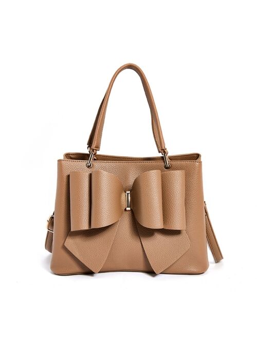 LIKE DREAMS Women's Jenna Elegant Bow Triple Compartment Vegan Leather Fashionable Satchel