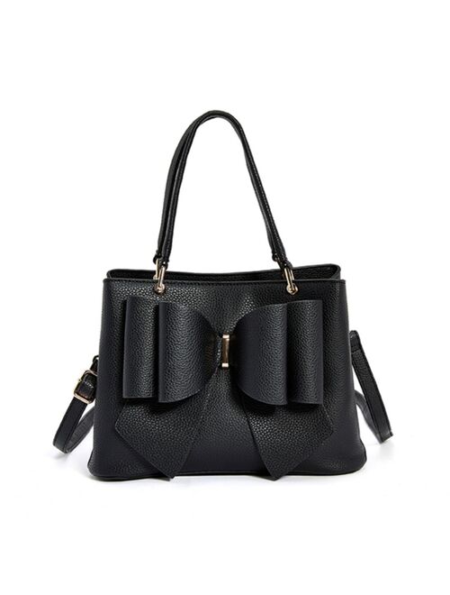 LIKE DREAMS Women's Jenna Elegant Bow Triple Compartment Vegan Leather Fashionable Satchel