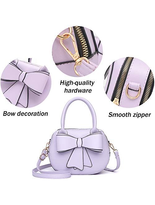 BAG WIZARD Girls Bowknot Handbag Purse Cute Leather Mini Shoulder Bag for Women Top-handle Totes Satchel