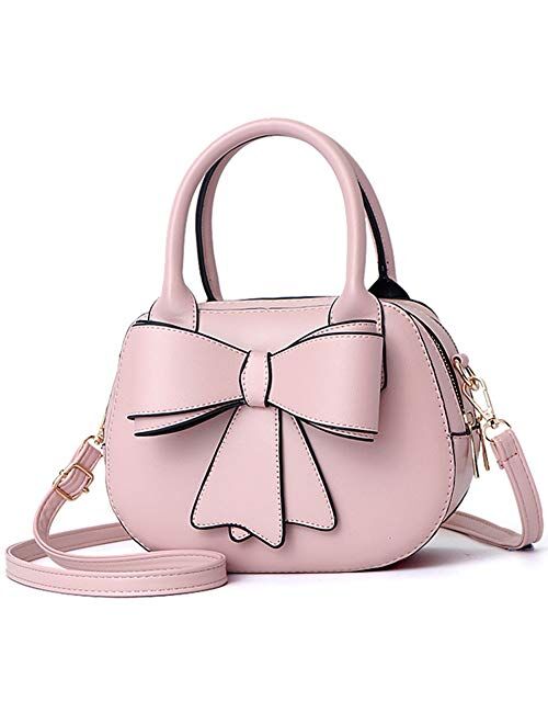 BAG WIZARD Girls Bowknot Handbag Purse Cute Leather Mini Shoulder Bag for Women Top-handle Totes Satchel