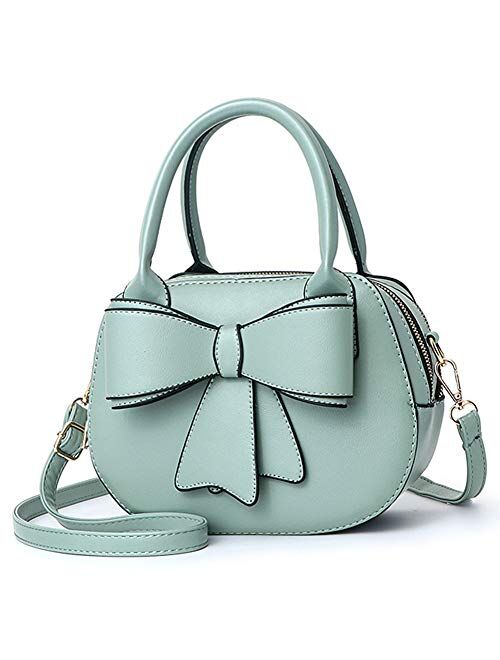 BAG WIZARD Girls Bowknot Handbag Purse Cute Leather Mini Shoulder Bag for Women Top-handle Totes Satchel