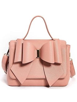 Women's Vegan Leather Bowtie Top Handle Fashion Satchel Handbag