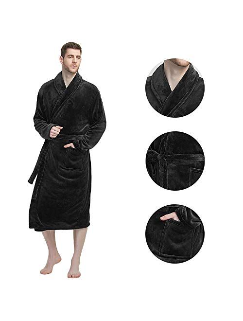 U2SKIIN Mens Hooded Robe, Plush Robes for Men Long Fleece Bathrobe