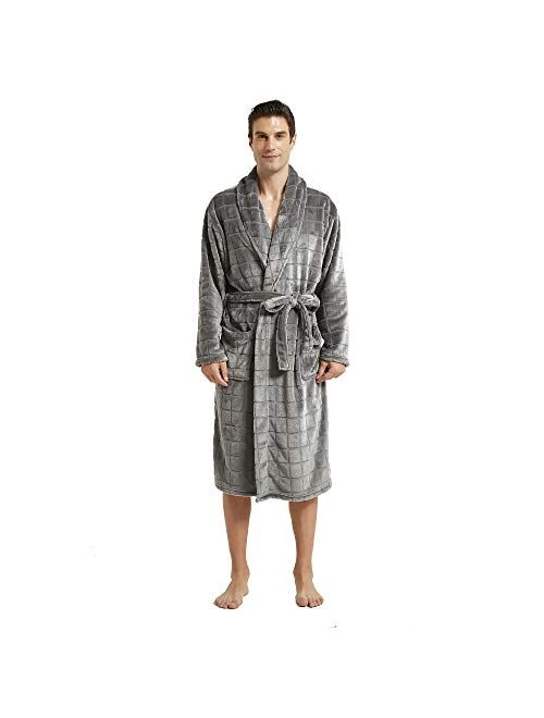 U2SKIIN Mens Hooded Robe, Plush Robes for Men Long Fleece Bathrobe