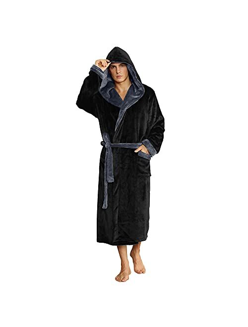 U2SKIIN Mens Hooded Robe, Plush Robes for Men Long Fleece Bathrobe