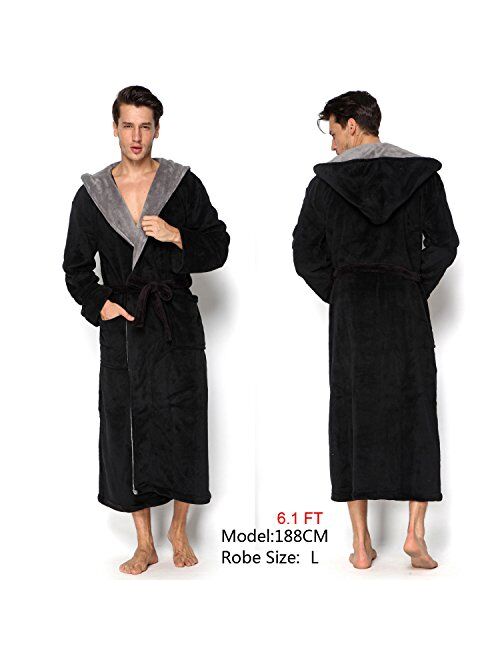 KEMUSI Hooded Herringbone Men's Soft Spa Full Lenght Bathrobe,Comfy Full Length Warm Nightdress