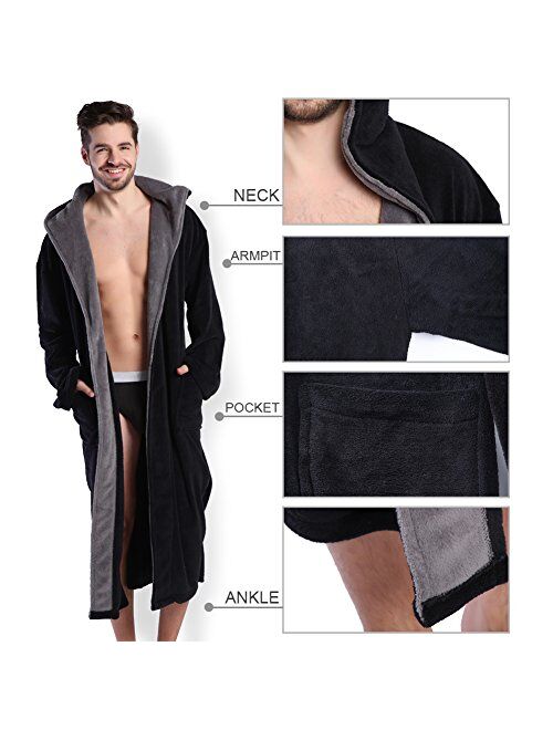 KEMUSI Hooded Herringbone Men's Soft Spa Full Lenght Bathrobe,Comfy Full Length Warm Nightdress