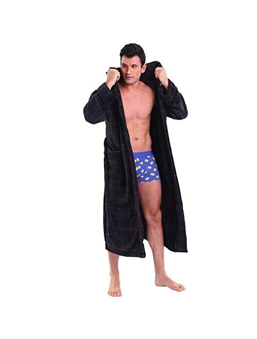 KEMUSI Hooded Herringbone Men's Soft Spa Full Lenght Bathrobe,Comfy Full Length Warm Nightdress