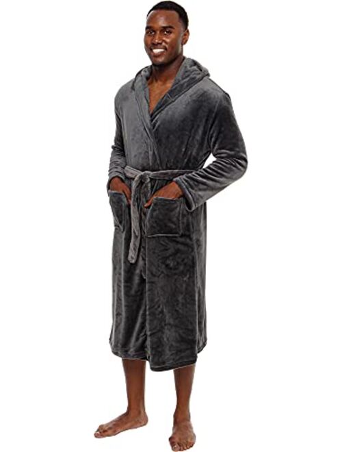 Ross Michaels Mens Robe with Hood - Mid Length - Plush Shawl Collar Fleece Bathrobe