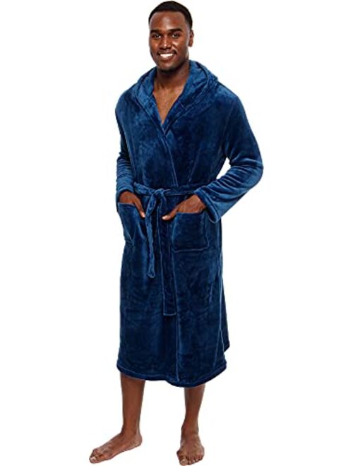 Ross Michaels Mens Robe with Hood - Mid Length - Plush Shawl Collar Fleece Bathrobe