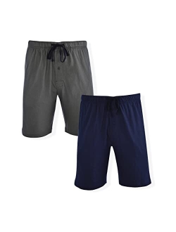 Men's 2-Pack Cotton Lounge Drawstring Knit Shorts with Waistband & Pockets