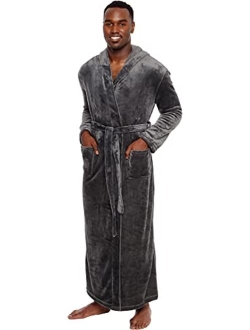 Mens Robe Big & Tall with Hood - Long Plush Shawl Collar Fleece Bathrobe