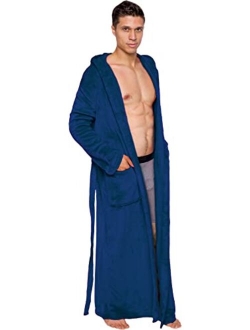 Mens Robe Big & Tall with Hood - Long Plush Shawl Collar Fleece Bathrobe