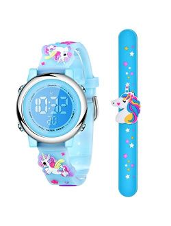 Unicorn Kids Watch and Silicone Wristband Cute 3D Cartoon Waterproof Toddler Wrist Digital Watch 7 Color Lights Watch with Alarm Stopwatch Christmas Gift for 3-10 Year Gi