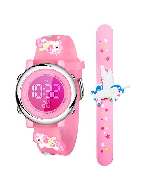 Unicorn Kids Watch and Silicone Wristband Cute 3D Cartoon Waterproof Toddler Wrist Digital Watch 7 Color Lights Watch with Alarm Stopwatch Christmas Gift for 3-10 Year Gi