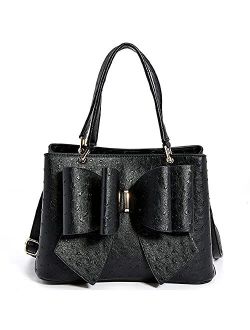 Women's Fashion Faux Ostrich Vegan Leather Love Bowtie Top Handle Satchel Handbag