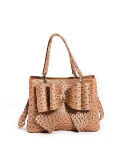 Women's Fashion Faux Ostrich Vegan Leather Love Bowtie Top Handle Satchel Handbag