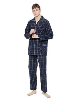 GLOBAL Mens Pajamas Set, 100% Cotton Woven Drawstring Sleepwear Set with Top and Pants/Bottoms