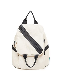 Unisex Wander Sideways Zip Hobo Backpack Convertible Vegan Leather Messenger Bag (BEIGE)