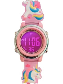 Preschool Collection Kids 3D Digital First Watch - Waterproof, 7 Colors Light with Alarm & Stopwatch - for Girls, Toddler & Children from 3 to 10 Years Old - School Watch
