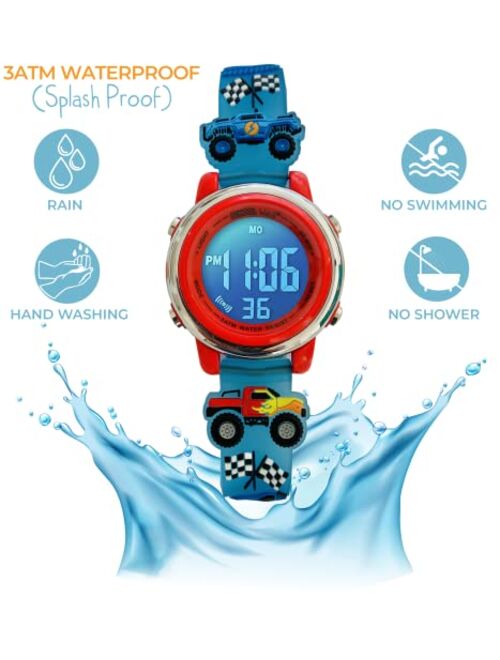 Preschool Collection Kids 3D Digital First Watch - Waterproof, 7 Colors Light with Alarm & Stopwatch - for Girls, Toddler & Children from 3 to 10 Years Old - School Watch